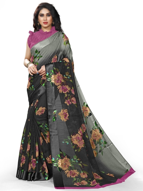 

KALINI Black & Grey Floral Printed Bagh Saree