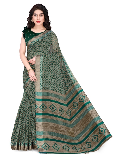 

KALINI Beige & Green Ethnic Motifs Printed Saree