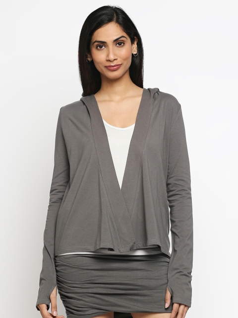

effy Women Grey Hooded Organic Cotton Shrug