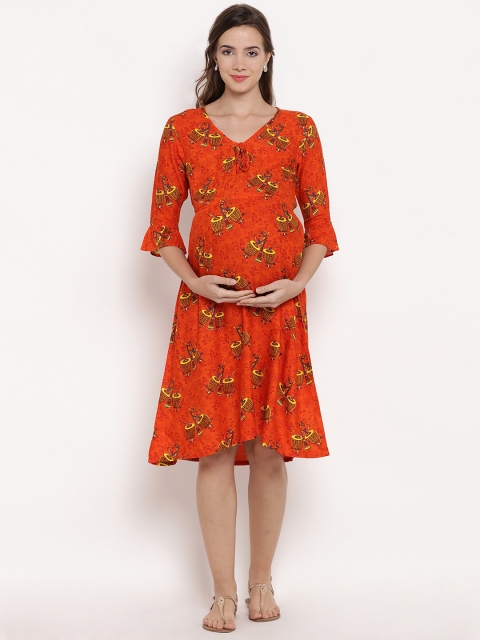 

Mine4Nine Orange Floral Maternity Dress