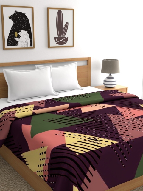 

Raymond Home Purple & Green Geometric Mild Winter 400 GSM Double Bed Blanket