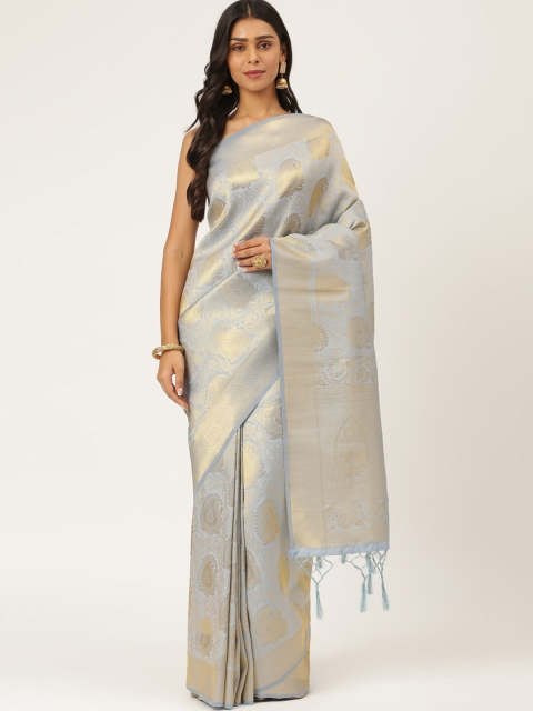 

KARAGIRI Grey & Gold-Toned Ethnic Motifs Zari Silk Blend Kanjeevaram Saree