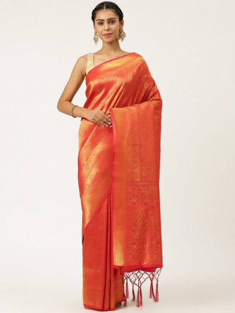 

KARAGIRI Red & Gold-Toned Ethnic Motifs Zari Silk Blend Kanjeevaram Saree