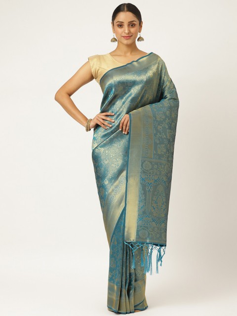

KARAGIRI Blue & Gold-Toned Woven Design Zari Silk Blend Kanjeevaram Saree