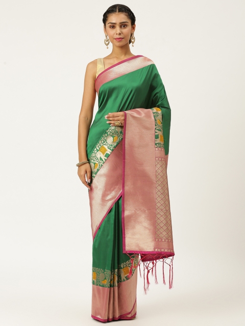 

KARAGIRI Green Ethnic Motifs Zari Silk Blend Kanjeevaram Saree