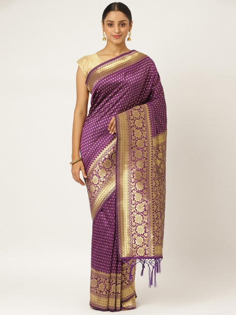 

KARAGIRI Purple & Gold-Toned Woven Design Banarasi Saree