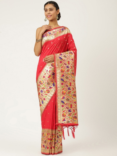 

KARAGIRI Red & Blue Silk Blend Ikat Paithani Saree