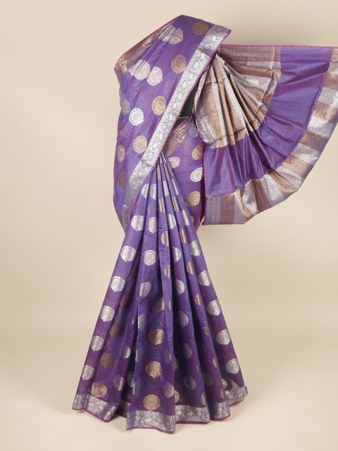 

Pothys Violet & Silver-Toned Ethnic Motifs Zari Saree
