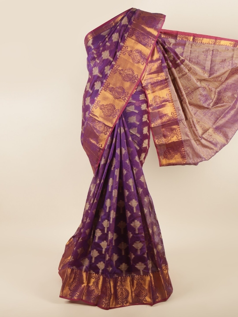 

Pothys Violet & Gold-Coloured Ethnic Motifs Woven Zari Saree