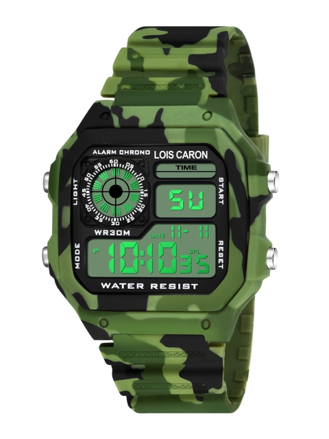 

LOIS CARON Unisex Black Embellished Dial & Green Straps Digital Watch MSW-1010