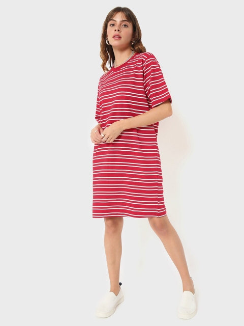 

Bewakoof Red & White Striped T-shirt Dress