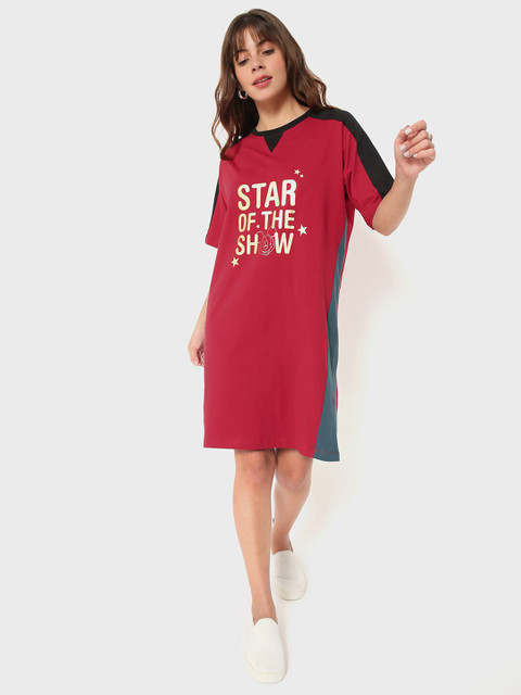 

Bewakoof Red Printed T-shirt Dress