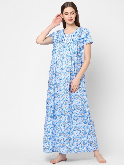 

Sweet Dreams Blue & White Floral Printed Maxi Nightdress