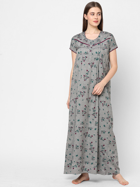 

Sweet Dreams Grey & Green Printed Maxi Nightdress