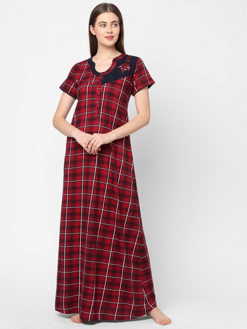 

Sweet Dreams Maroon Checked Maxi Nightdress