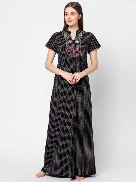 

Sweet Dreams Women Black Checked Maxi Nightdress