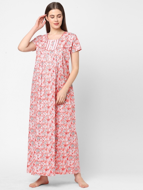 

Sweet Dreams Peach-Coloured & White Floral Printed Maxi Nightdress