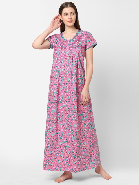 

Sweet Dreams Women Pink Floral Printed Maxi Nightdress