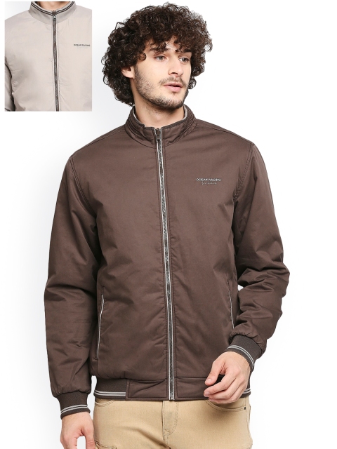 

Zeel Men Brown Lightweight Longline Bomber with Embroidered Jacket
