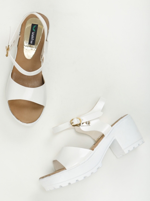 

Walkfree White Block Sandals with Buckles