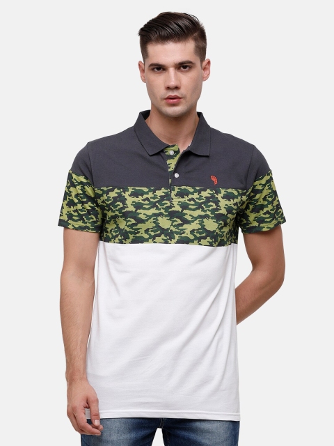 

Swiss Club Men Olive Green & White Printed Polo Collar Slim Fit Pure Cotton T-shirt