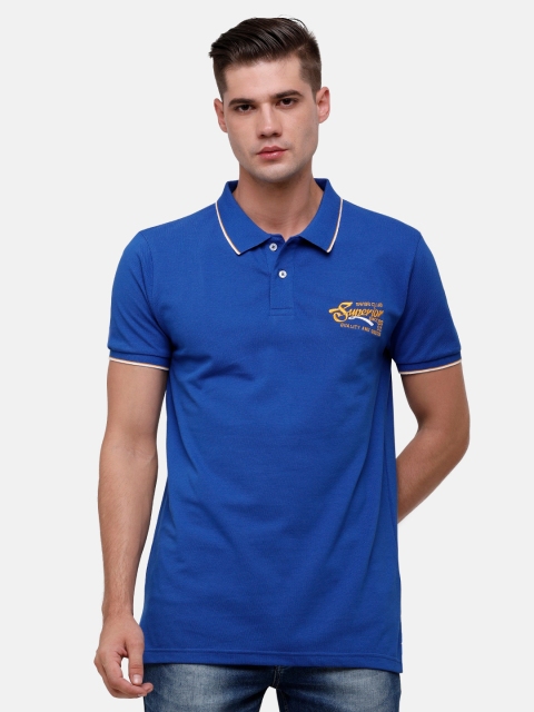 

Swiss Club Men Blue Solid Polo Collar Slim Fit T-shirt
