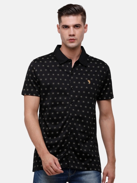 

Swiss Club Men Black Printed Polo Collar Pockets Slim Fit T-shirt