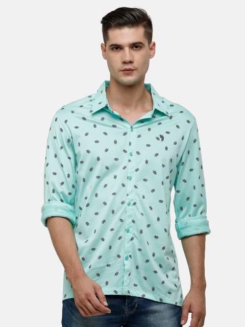 

Swiss Club Men Turquoise Blue Printed Casual Shirt