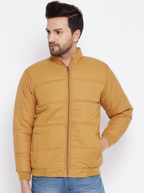 

THE MILLION CLUB Men Camel Brown Floral Striped Insulator Bomber Jacket