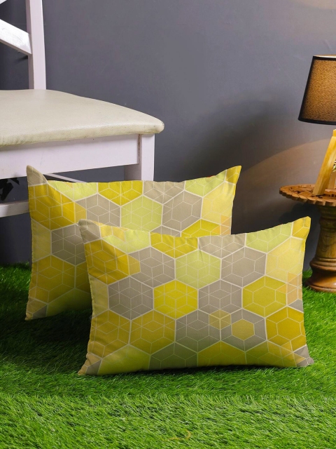 

STITCHNEST Yellow & Grey Set of 2 Geometric Rectangle Cushion Covers