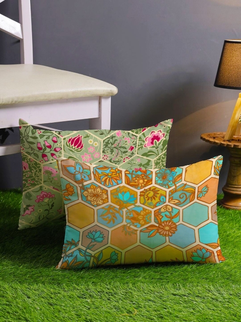 

STITCHNEST Set Of 2 Green & Blue Ethnic Motifs Rectangle Cushion Covers
