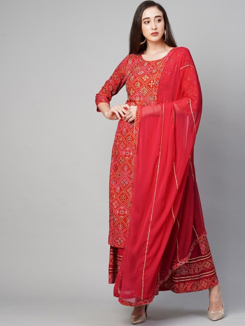 

FASHOR Women Magenta Ethnic Motifs Embroidered Gotta Patti Kurta with Palazzos & With Dupatta