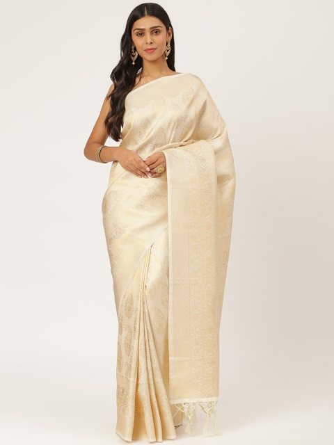 

KARAGIRI Gold-Toned Woven Design Silk Blend Kanjivaram Saree, Cream