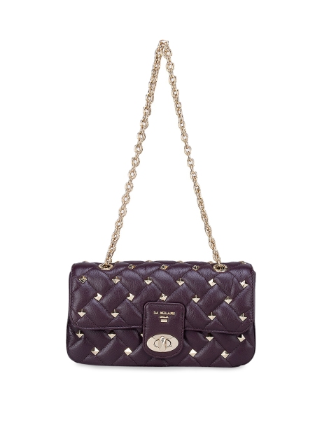 

Da Milano Purple Embellished Leather Structured Shoulder Bag with Quilted