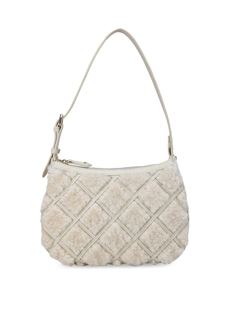 

Da Milano White Leather Half Moon Shoulder Bag with Quilted