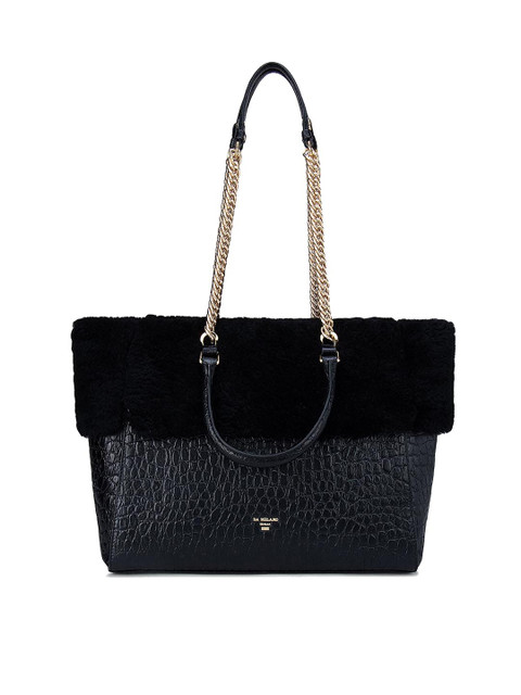 

Da Milano Black Textured Leather Structured Shoulder Bag