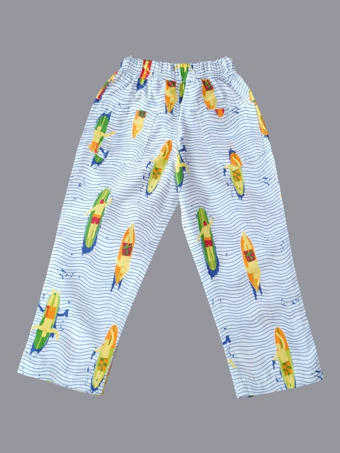 

Dapper dudes Boys White & Navy Blue Printed Cotton Lounge Pants