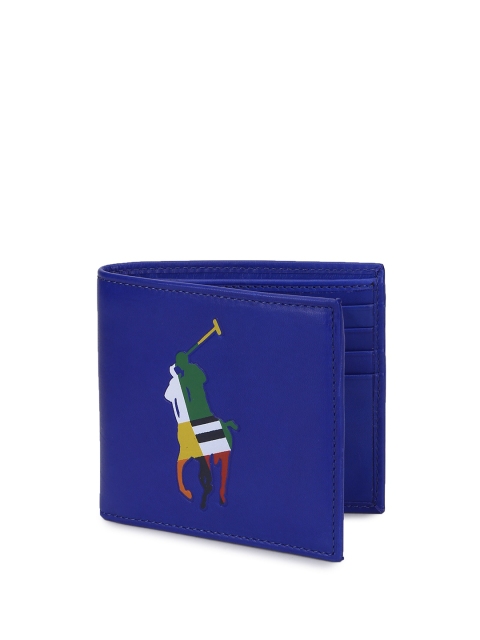 

Polo Ralph Lauren Men Blue & Green Printed Leather Two Fold Wallet