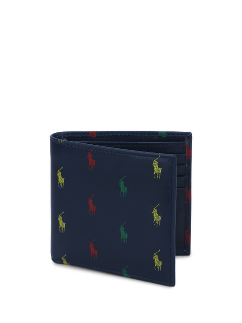 

Polo Ralph Lauren Men Navy Blue Printed Leather Two Fold Wallet
