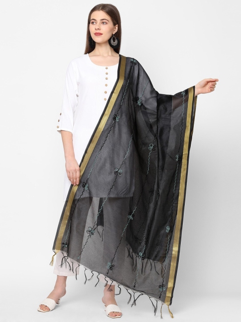 

Get Wrapped Black & Gold-Toned Embroidered Dupatta