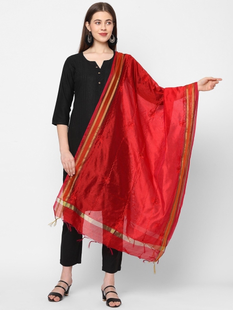 

Get Wrapped Red & Gold-Coloured Embroidered Dupatta with Zari