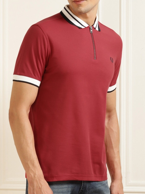 

Fred Perry Men Red & Black Solid Polo Collar Pure Cotton T-shirt