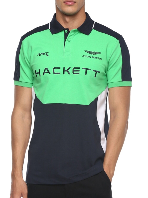 

HACKETT LONDON Men Green Colourblocked Polo Collar Applique T-shirt