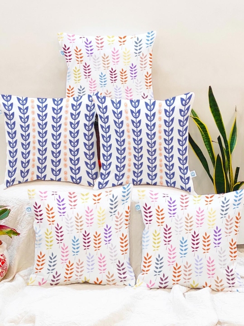 

STITCHNEST Blue & White Set of 5 Ethnic Motifs Square Cushion Covers