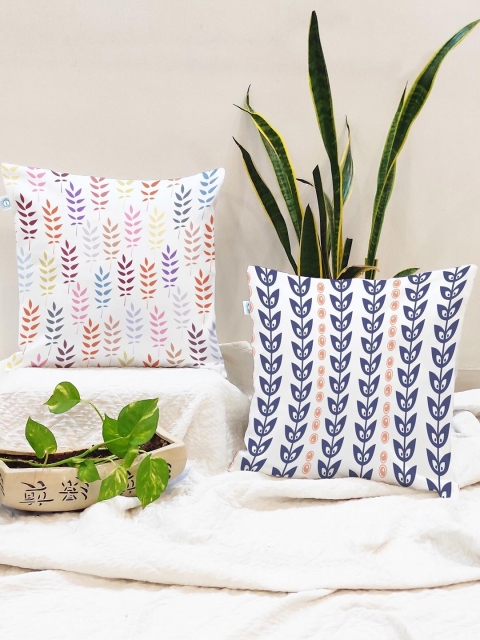 

STITCHNEST Set Of 2 Blue & Red Floral Square Cushion Covers