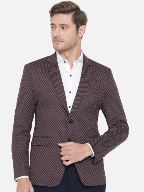 

MAXENCE Men Brown Printed Single-Breasted Slim-Fit Formal Blazer