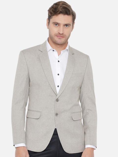 

MAXENCE Men Grey Solid Single-Breasted Slim-Fit Formal Blazer