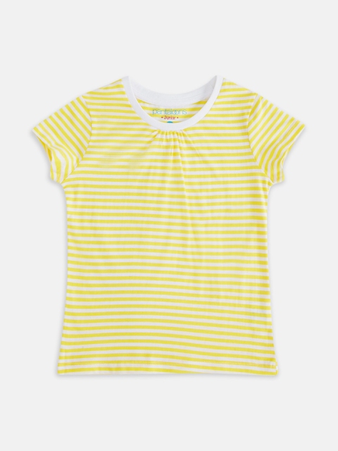 

Pantaloons Junior Girls Yellow & White Striped Cotton T-shirt