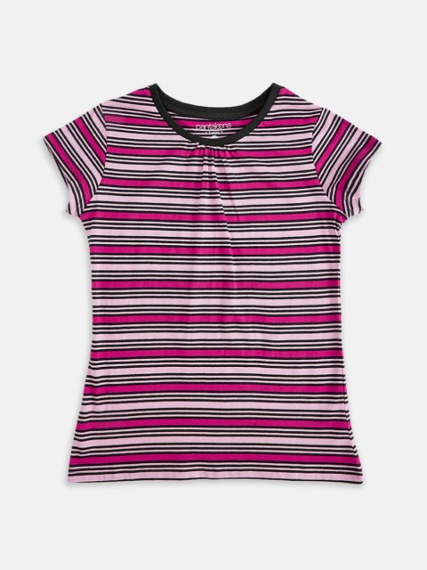 

Pantaloons Junior Girls Multicoloured Striped Pure Cotton T-shirt, Multi