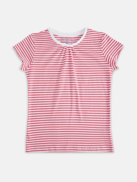 

Pantaloons Junior Girls Pink & White Striped Extended Sleeves T-shirt